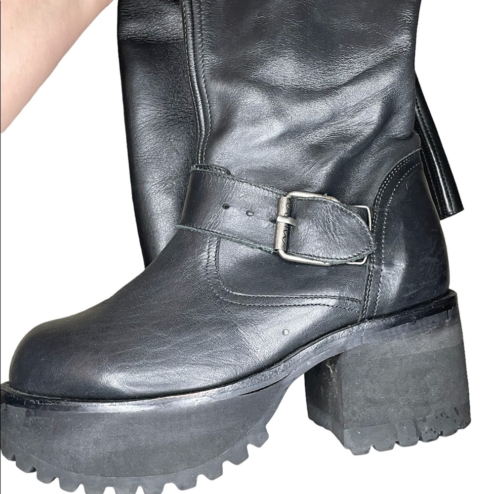 Muro Thigh High platform black leather engineer boots size 8